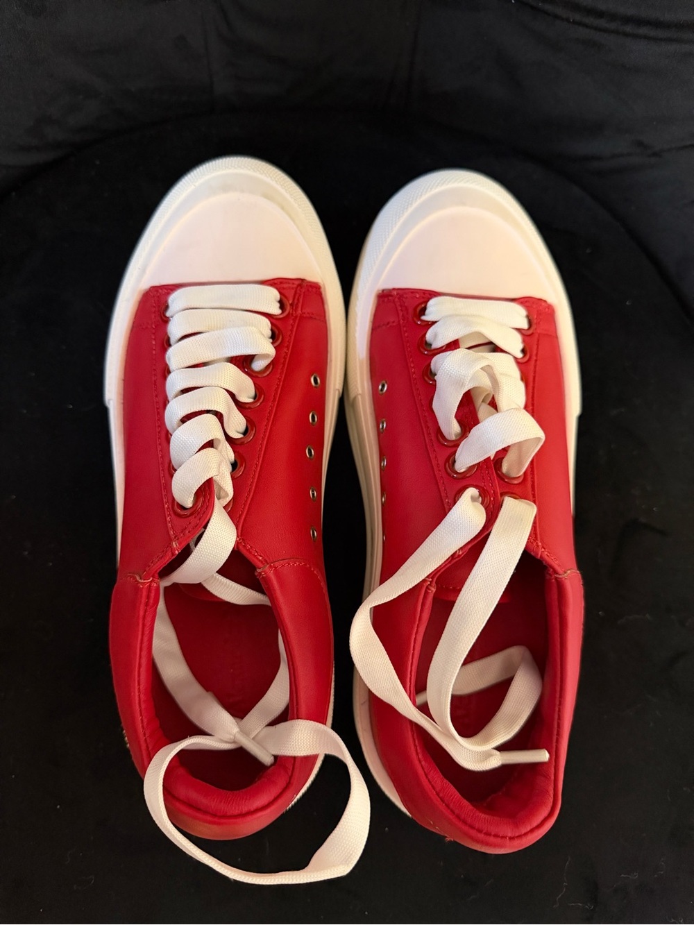 Alexander McQueen Red and White Canvas Low-Top Sneakers